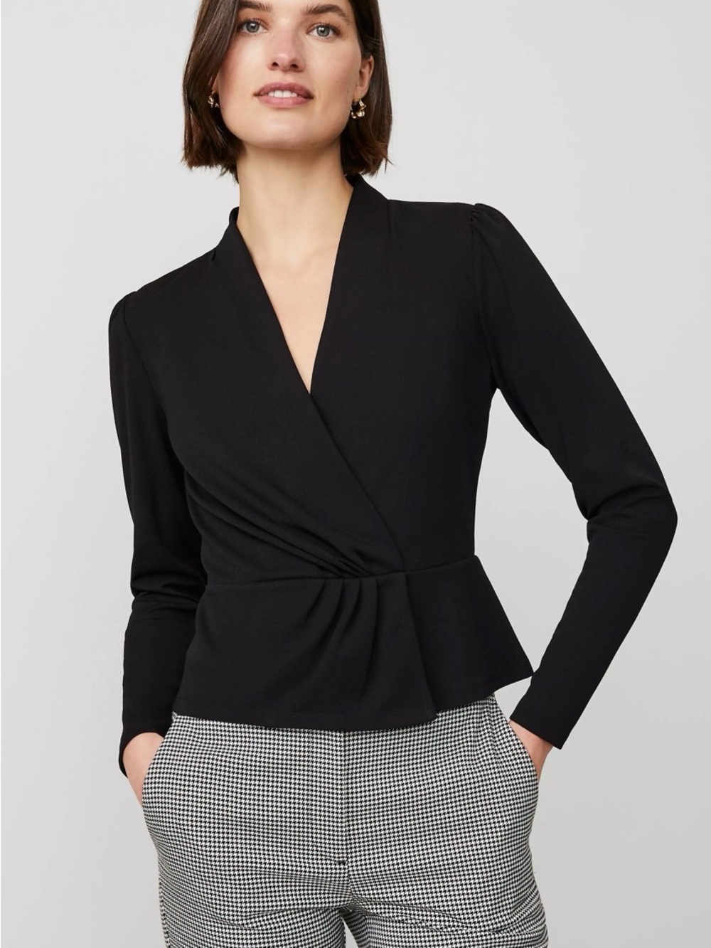 Ann Taylor Black Wrap Peplum Blouse,Brand New size S